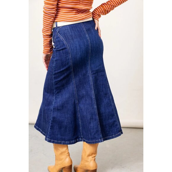 FREE PEOPLE Zia Denim Midi Skirt Size in Wash Bad Habits US 26 NWT - Picture 12 of 13